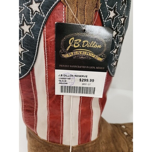 JB Dillon Men’s 10.5 D Square Toe  American Flag Patriotic Cowboy Boots